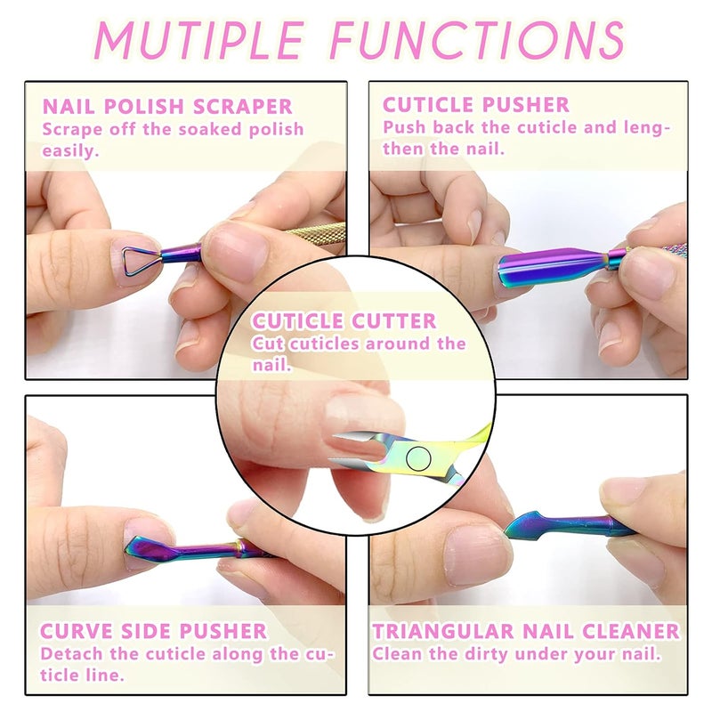 DecuT Cuticle Trimmer with Cuticle Pusher and Scissors, Cuticle Remover Professional Durable Pedicure Manicure Tools, Stainless Steel Cuticle Nipper Cutter Clipper for Fingernails and Toenails (Colored) - Image 2